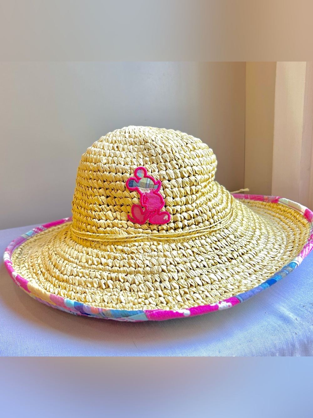 Disney Parks Walt Disney World Mickey Mouse Pink Plaid Straw Y2K Floppy Hat
